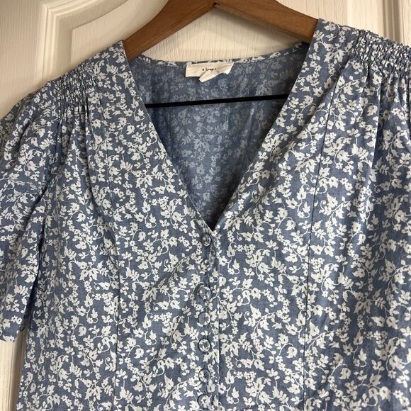 A Loves A Women's Blue Floral Short Sleeve V-Neck Top 100% Cotton Size XS - Picture 2 of 12